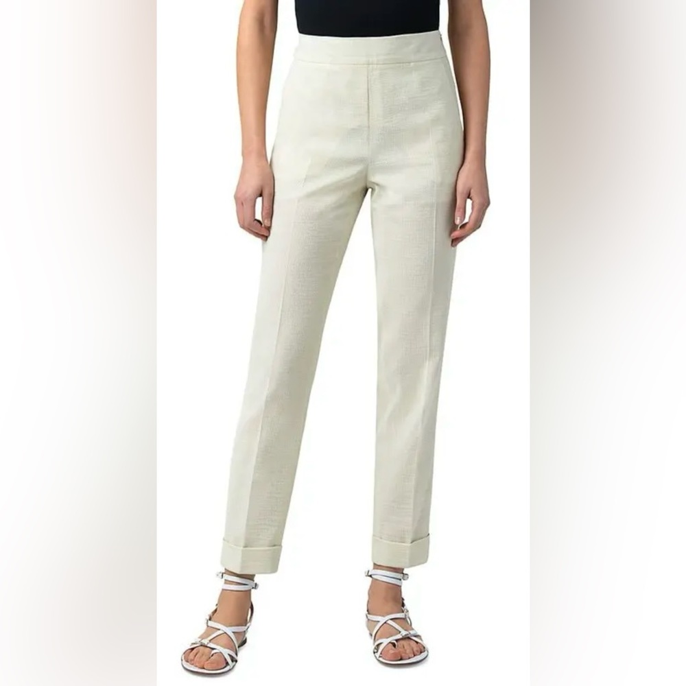 NWT AKRIS Chris Wool & Silk Seersucker Cuff Leg Pants in Phosphor